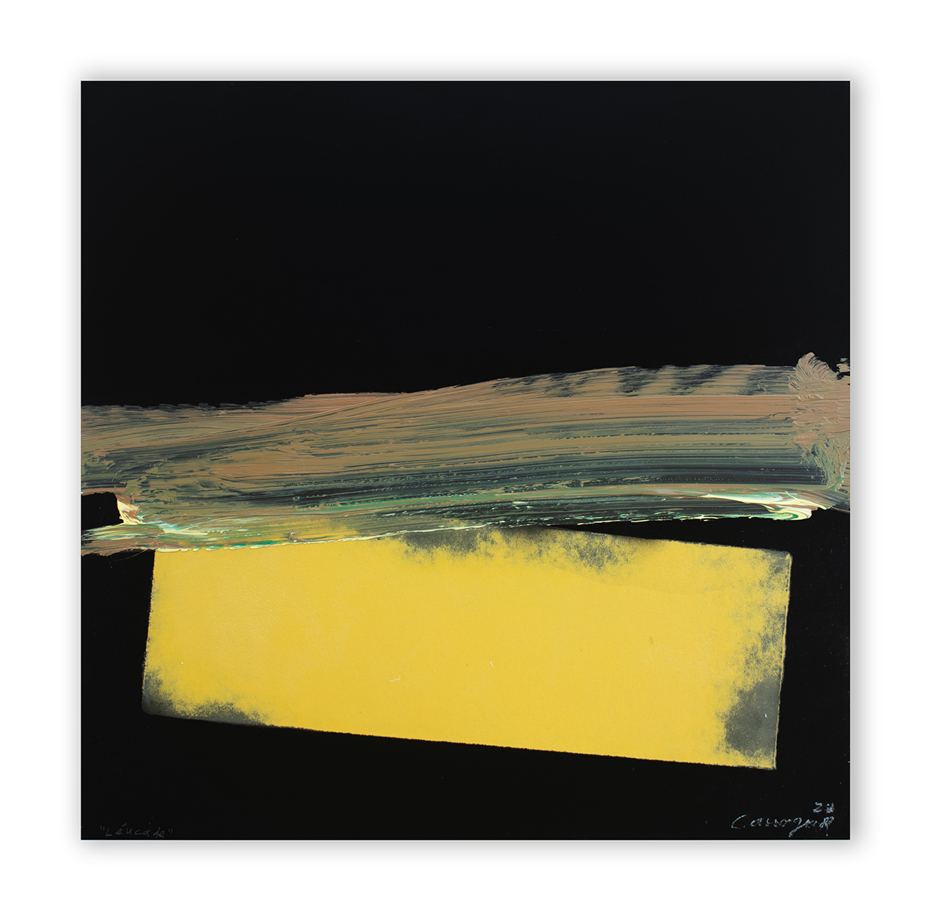 2023-026._Leucade._Acrilico_sobre_policarbonato_y_papel._40_x_40_cm